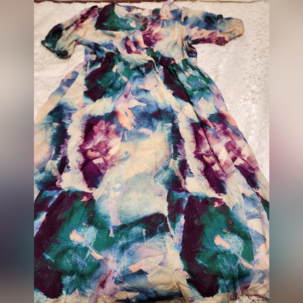 Watercolor maxi dress with slit